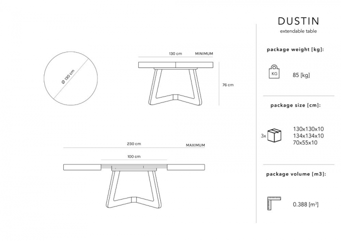 Masă extensibilă Dustin din lemn de stejar, ø 130 cm [8]