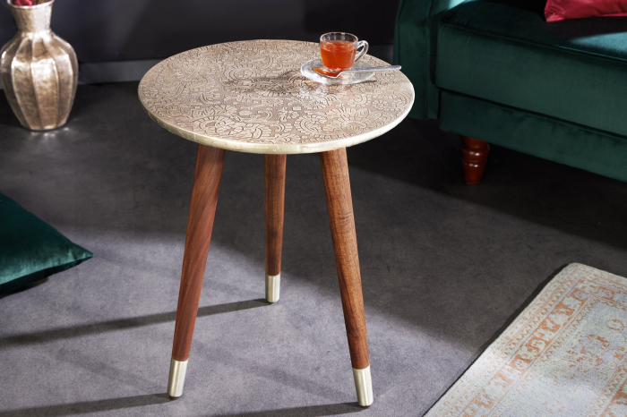 Masă laterală ALCASAR 50cm lemn de mango și metal placat argintiu antic [3]