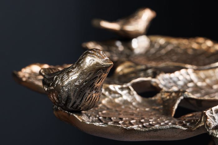 Masă laterală BIRDS 60cm design cu frunze ,exterior alamă antică  [6]