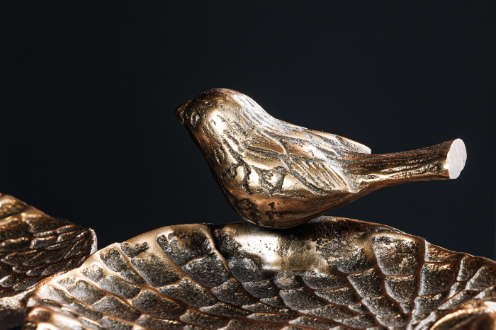 Masă laterală BIRDS 60cm design cu frunze ,exterior alamă antică  [5]