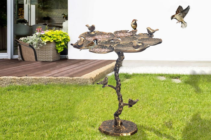 Masă laterală BIRDS 60cm design cu frunze ,exterior alamă antică  [10]