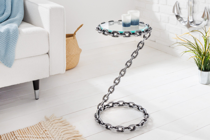 Masă laterală CHAIN 55cm cu blat de sticlă [2]