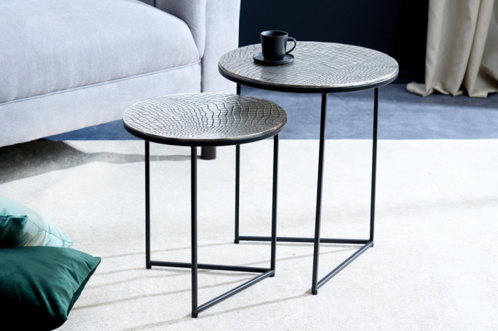 Masă laterală ELEMENTS 40cm aspect crocodil,set de 2, culoare argintiu antic [4]