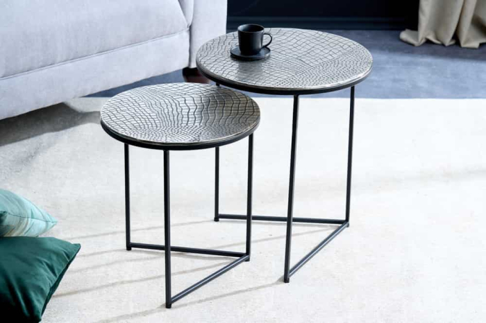 Masă laterală ELEMENTS 40cm aspect crocodil,set de 2, culoare argintiu antic [3]