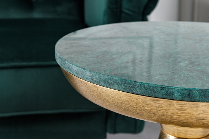 Masă laterală ELEMENTS 55cm aurie cu farfurie detașabilă din marmură verde [6]