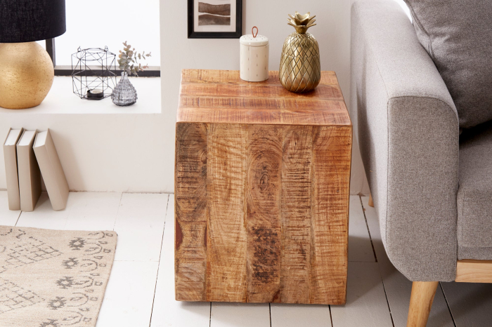 Scaun de masă auxiliară FACTORY 40 cm cu roți, lemn de mango natural [4]