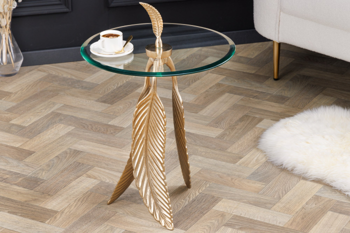 Masă laterală FEATHER 65cm aurie,sticlă securizată 7mm [3]