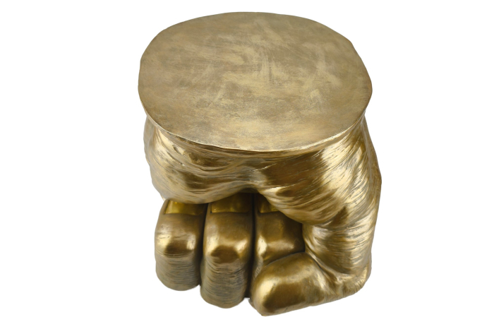 Masă laterală FIST 50cm rotundă, sculptură lucrată manual ,aurie [5]