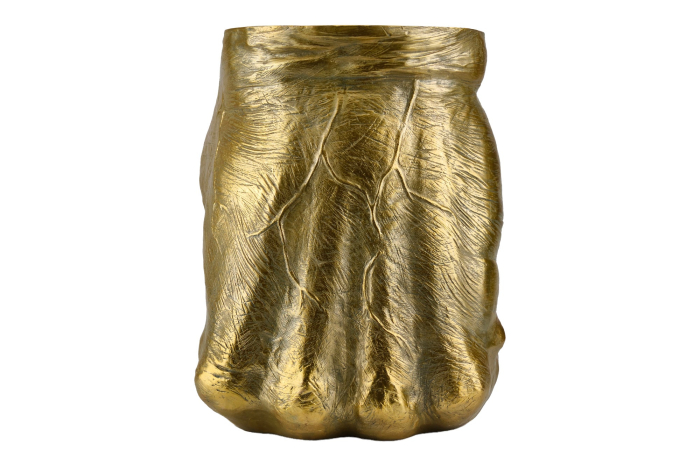 Masă laterală FIST 50cm rotundă, sculptură lucrată manual ,aurie [4]