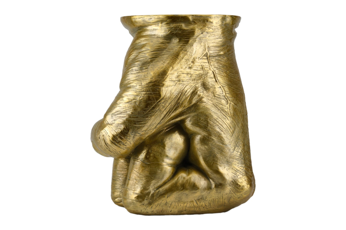 Masă laterală FIST 50cm rotundă, sculptură lucrată manual ,aurie [3]