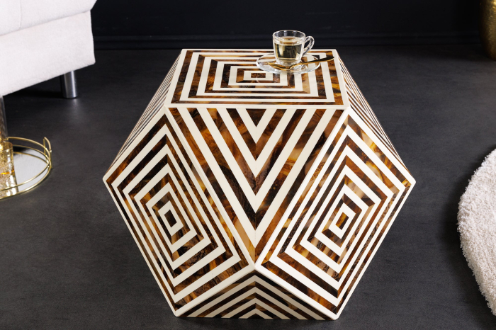 Masă laterală HARMONY NATURE 40cm alb-maro cu aspect de zebră [3]