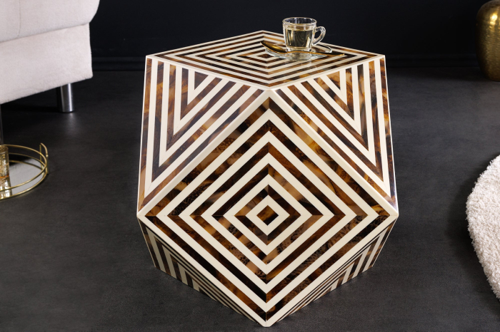 Masă laterală HARMONY NATURE 40cm alb-maro cu aspect de zebră [4]