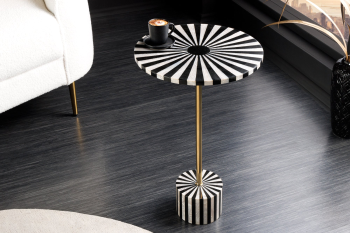 Masă laterală HARMONY NATURE 55cm negru alb auriu [3]