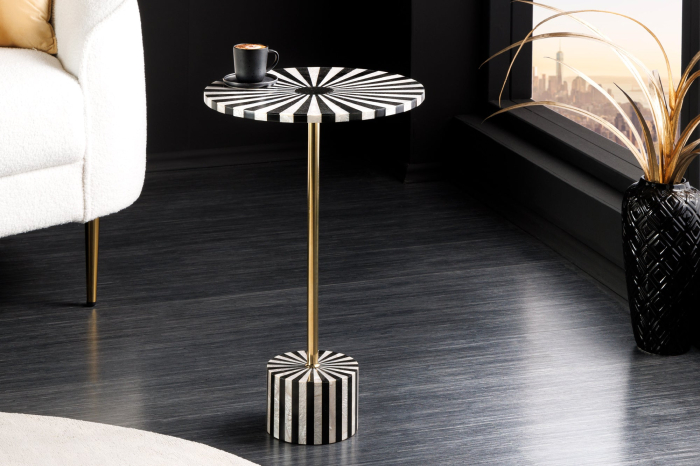 Masă laterală HARMONY NATURE 55cm negru alb auriu [2]