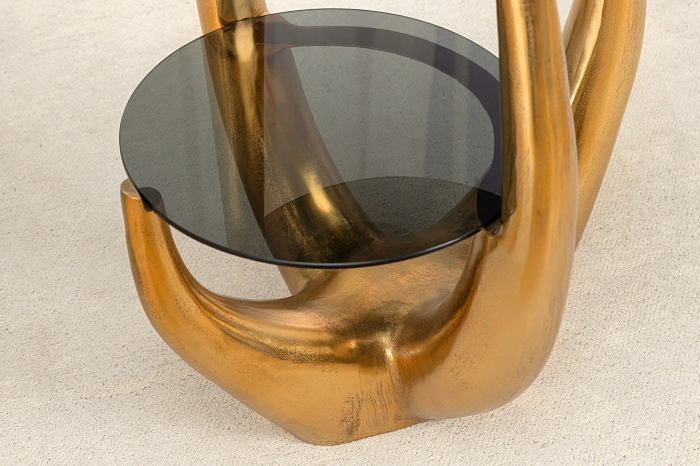 Masă laterală LEVELS 50cm ,cadru auriu , sticlă securizată , blat negru [7]