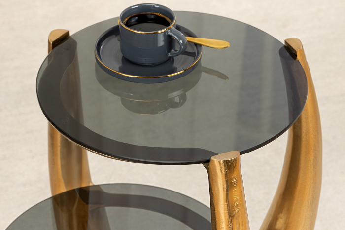 Masă laterală LEVELS 50cm ,cadru auriu , sticlă securizată , blat negru [5]