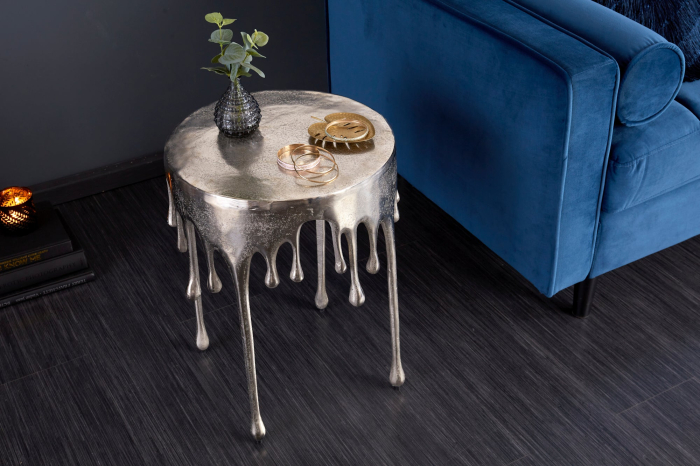 Masă laterală LIQUID LINE Ø 50cm rotundă argintie [2]