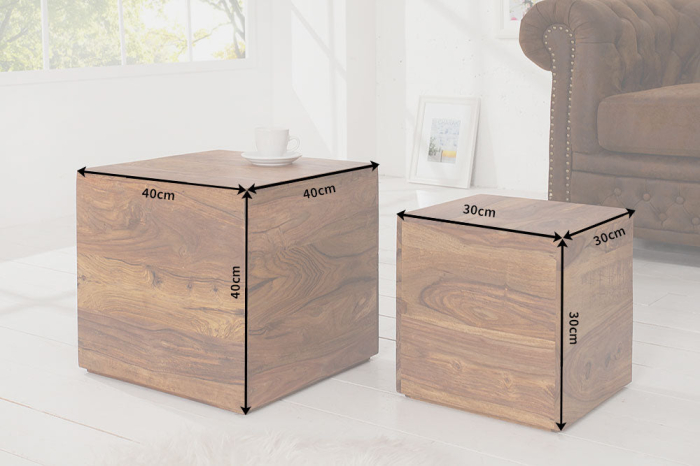Măsuță auxiliară cu scaun MAKASSAR 30/40 cm, set de 2, din lemn de sheesham [6]