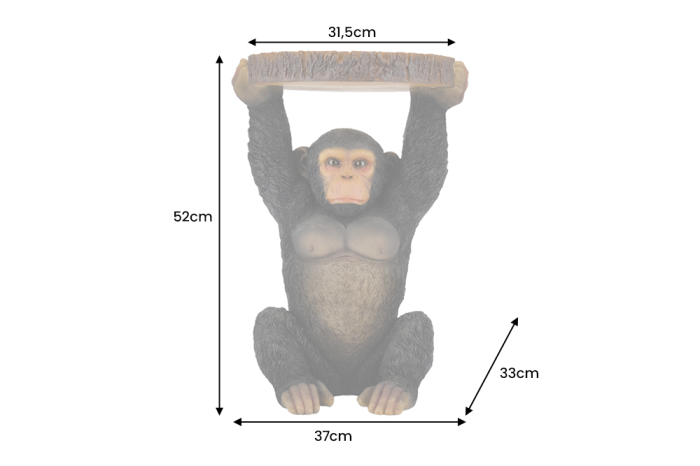 Masă laterală MONKEY 50cm sculptură cu maimuță lucrată manual, gri negru . [6]