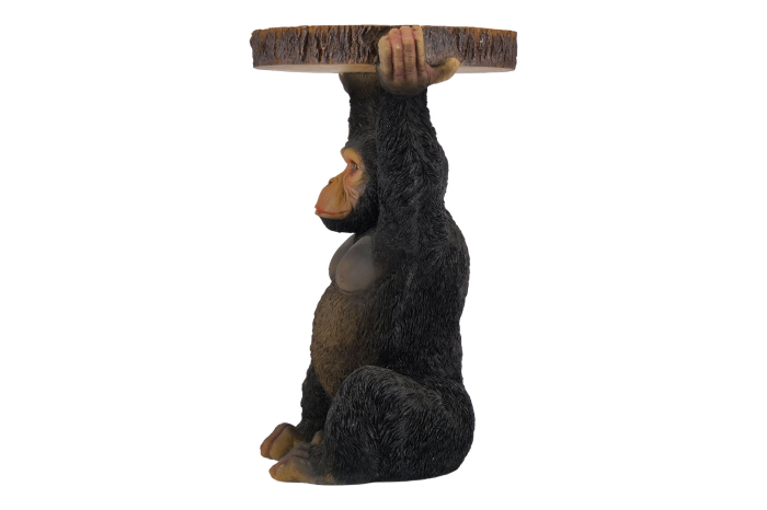 Masă laterală MONKEY 50cm sculptură cu maimuță lucrată manual, gri negru . [4]