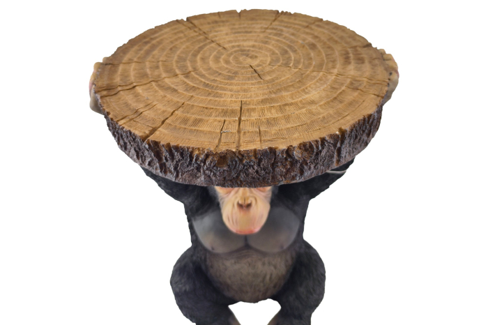 Masă laterală MONKEY 50cm sculptură cu maimuță lucrată manual, gri negru . [5]
