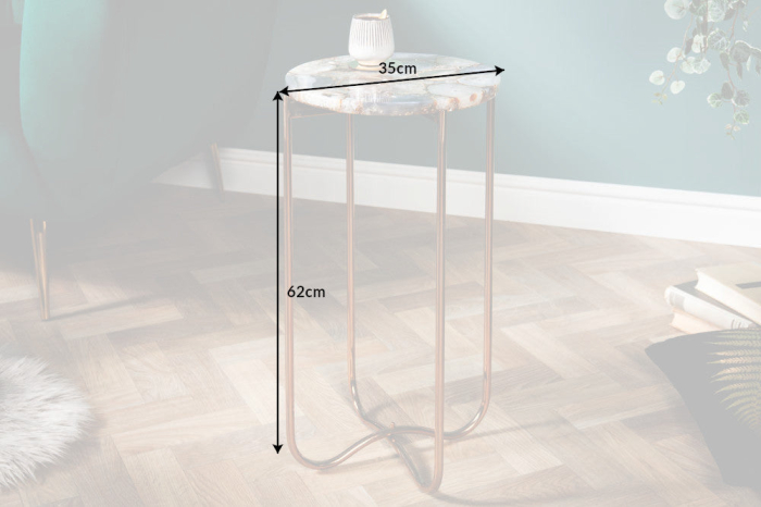 Masă laterală NOBLE 35cm,piatra de agat albastru alb cu blat detașabil [10]