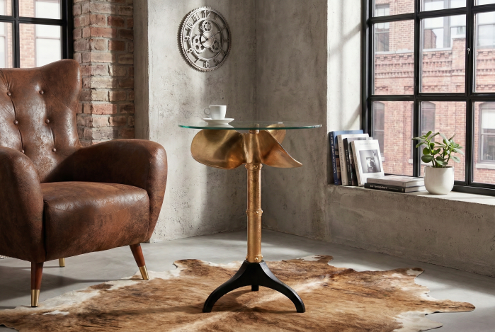 Masă laterală OCEAN 75cm aurie fără blat de sticlă [5]