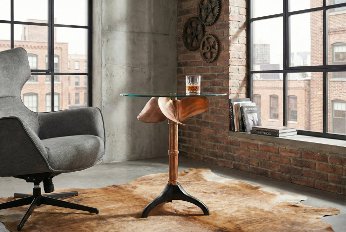 Masă laterală OCEAN 75cm cupru fără blat de sticlă [4]