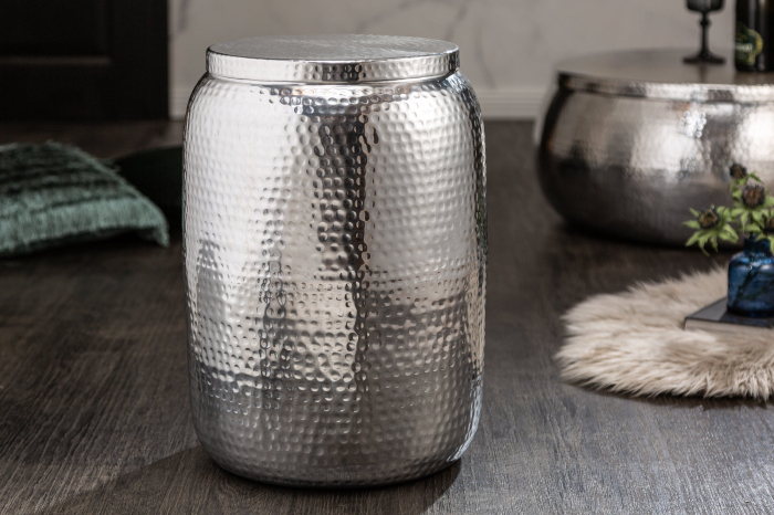 Masă laterală ORGANIC ORIENT 50cm cu efect de lovitură de ciocan argintie [4]