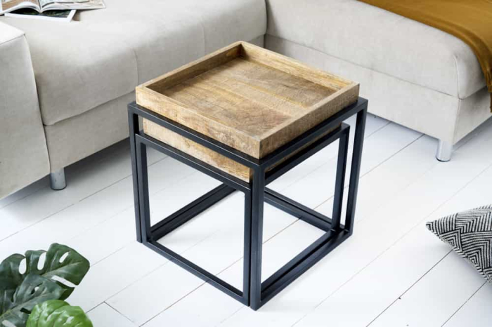 Masă laterală SERVITEUR 45-55cm set de 2 tăvi din lemn de mango [4]