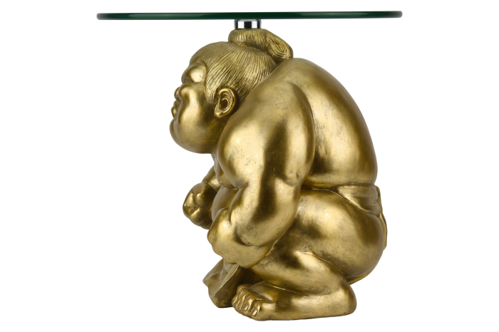 Masă laterală SUMO 30cm rotundă cu blat din sticlă , aurie. [4]