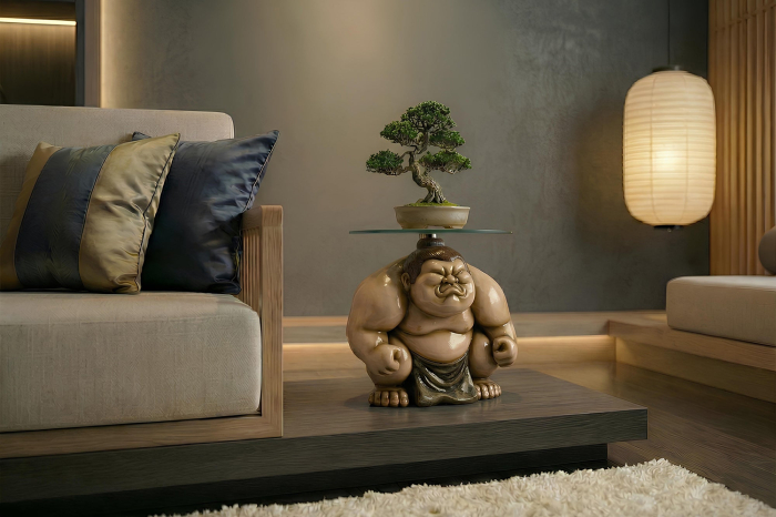 Masă laterală SUMO 30cm rotundă cu blat din sticlă, bej . [2]