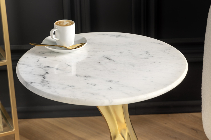 Masă laterală TEAR 60cm aurie cu marmură albă  [11]