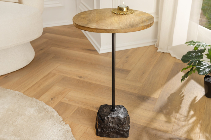 Masă laterală TRAYFUL 55cm, bază din marmură și blat din lemn de mango [5]