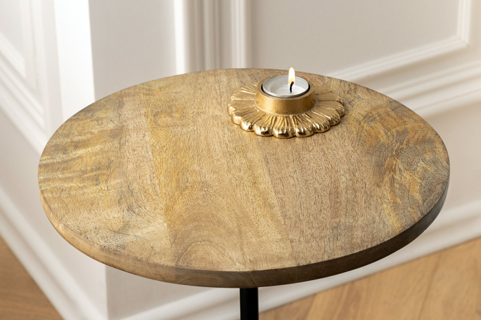 Masă laterală TRAYFUL 55cm, bază din marmură și blat din lemn de mango [6]