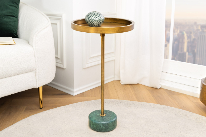 Masă laterală TRAYFUL 60cm, bază din marmură verde și blat din alamă [3]