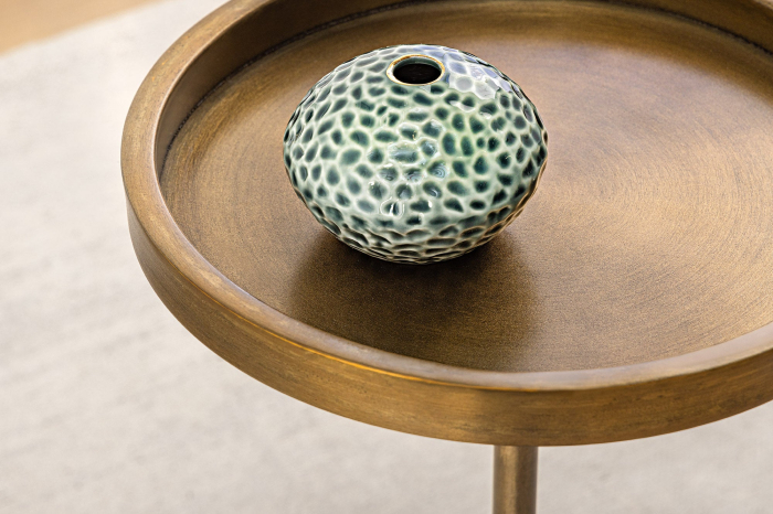 Masă laterală TRAYFUL 60cm, bază din marmură verde și blat din alamă [4]