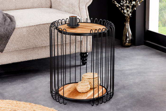 Masă laterală TRUE ELEMENTS cadru negru 50cm,lemn de salcâm, natural [2]