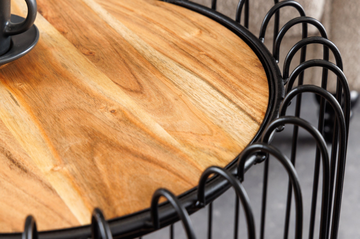 Masă laterală TRUE ELEMENTS cadru negru 50cm,lemn de salcâm, natural [5]