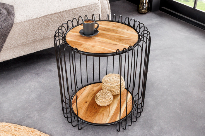 Masă laterală TRUE ELEMENTS cadru negru 50cm,lemn de salcâm, natural [4]