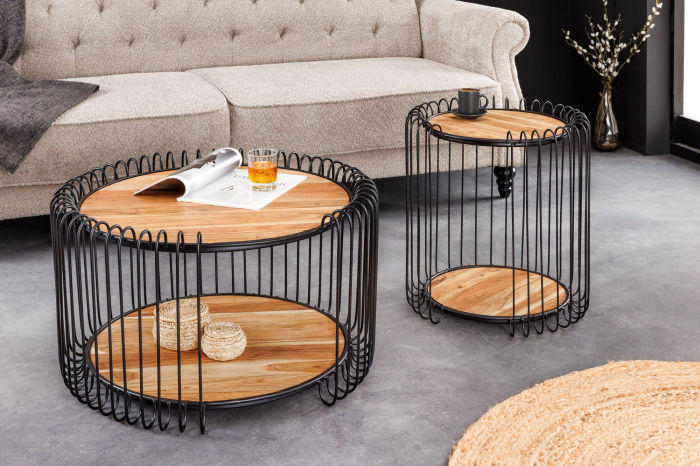 Masă laterală TRUE ELEMENTS cadru negru 50cm,lemn de salcâm, natural [3]