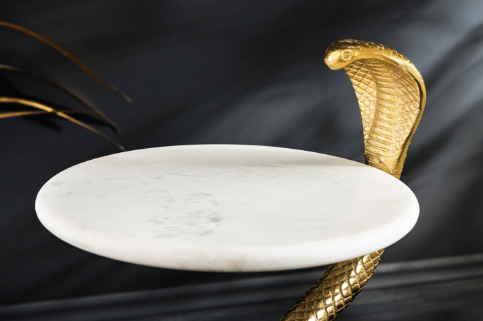 Masă laterală WILDLIFE COBRA 60cm aurie cu marmură albă  [16]