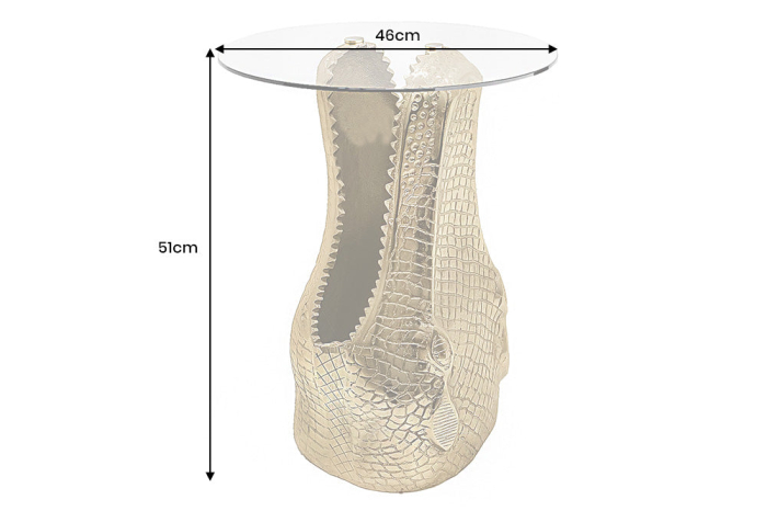 Masă laterală WILDLIFE CROCODILE 50cm,masă de cafea rotundă, sticlă securizată, aurie [3]