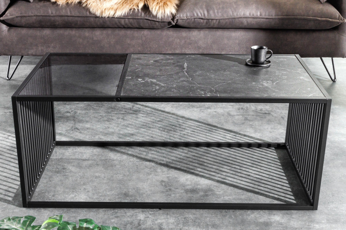 Masuta de cafea ARCHITECTURE cu aspect de marmura si geam fumuriu, 100 cm [4]