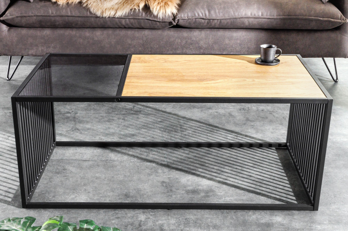 Masuta de cafea ARCHITECTURE din lemn de stejar salbatic si geam fumuriu, 100 cm [4]