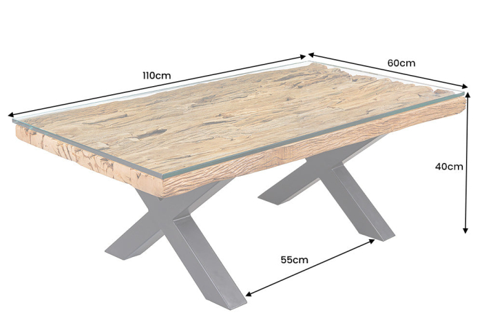 Masuta de cafea BARRACUDA din lemn reciclat de tec si blat din sticla, 110 cm [7]