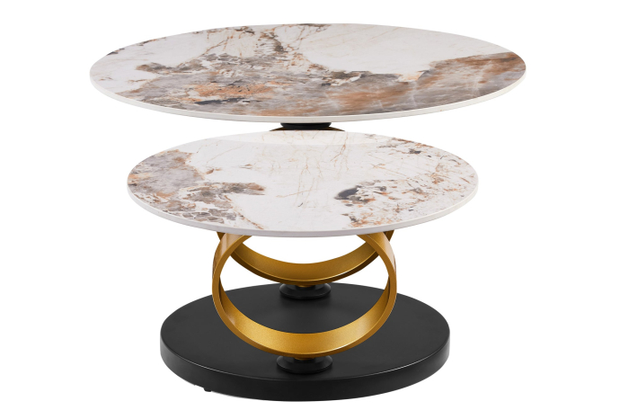 Măsuță de cafea DANCING RINGS 80-135 cm rotundă, rotativă, cu inele Pandora din ceramică auriu mat [13]