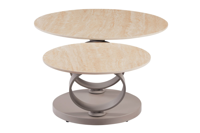 Măsuță de cafea DANCING RINGS 80-135 cm rotundă, rotativă, din ceramică travertin, culoare șampanie-greige [11]