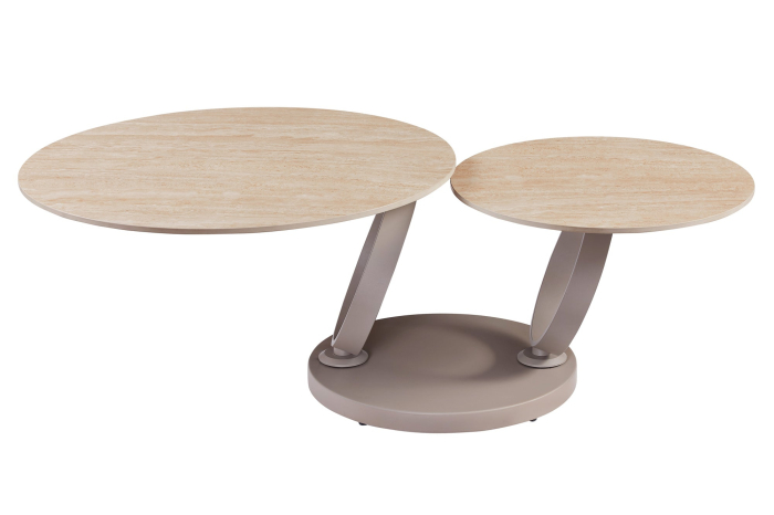 Măsuță de cafea DANCING RINGS 80-135 cm rotundă, rotativă, din ceramică travertin, culoare șampanie-greige [12]