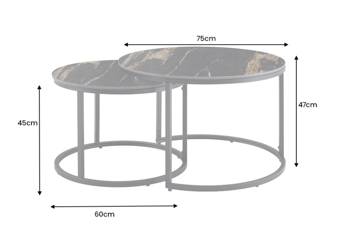Măsuță de cafea ELEGANCE 75 cm, set de 2, ceramică Aurora Oro, negru cu nisip auriu [9]